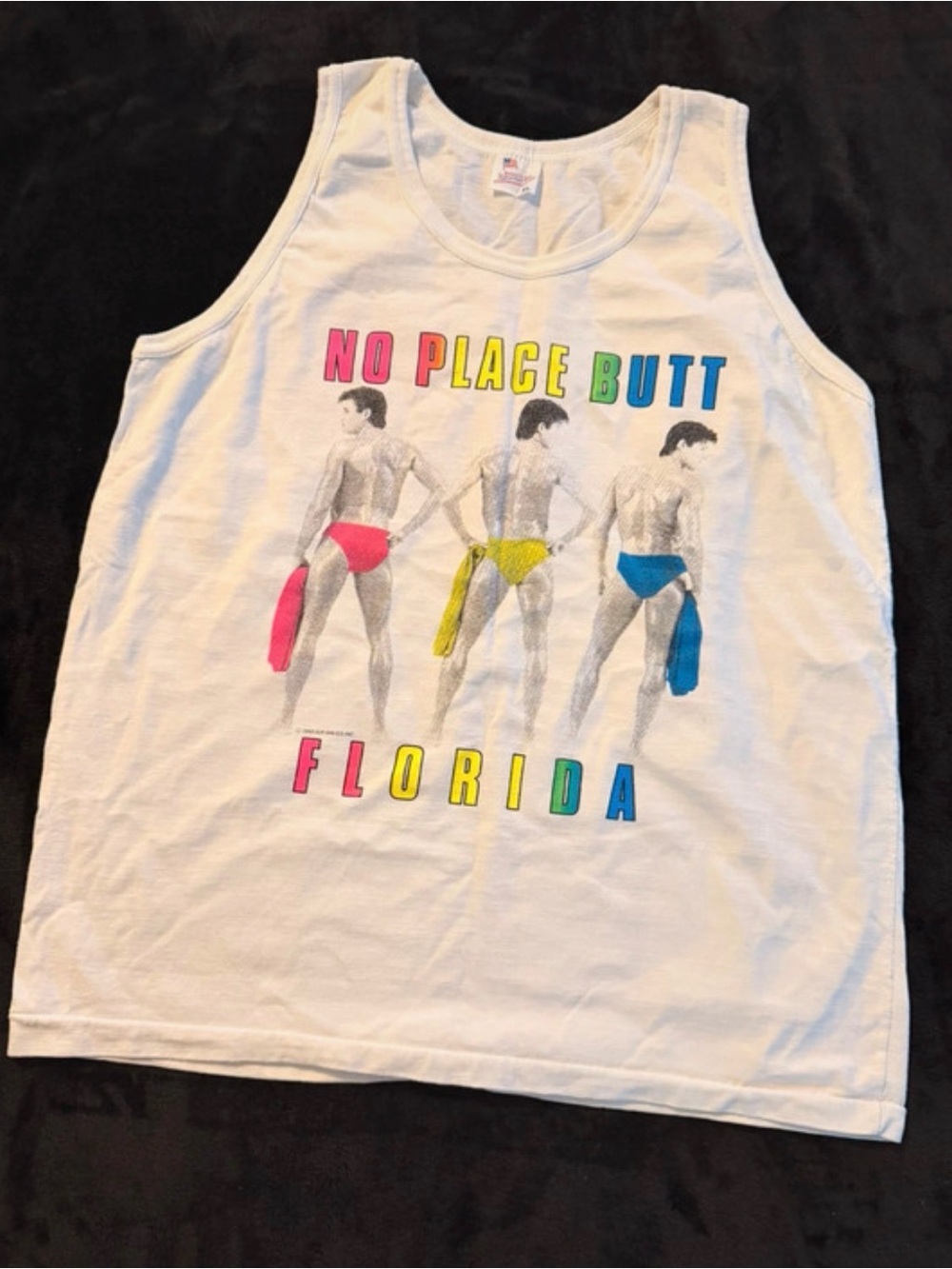 White Graphic Tank Top with 'No Place Butt Florida' Print